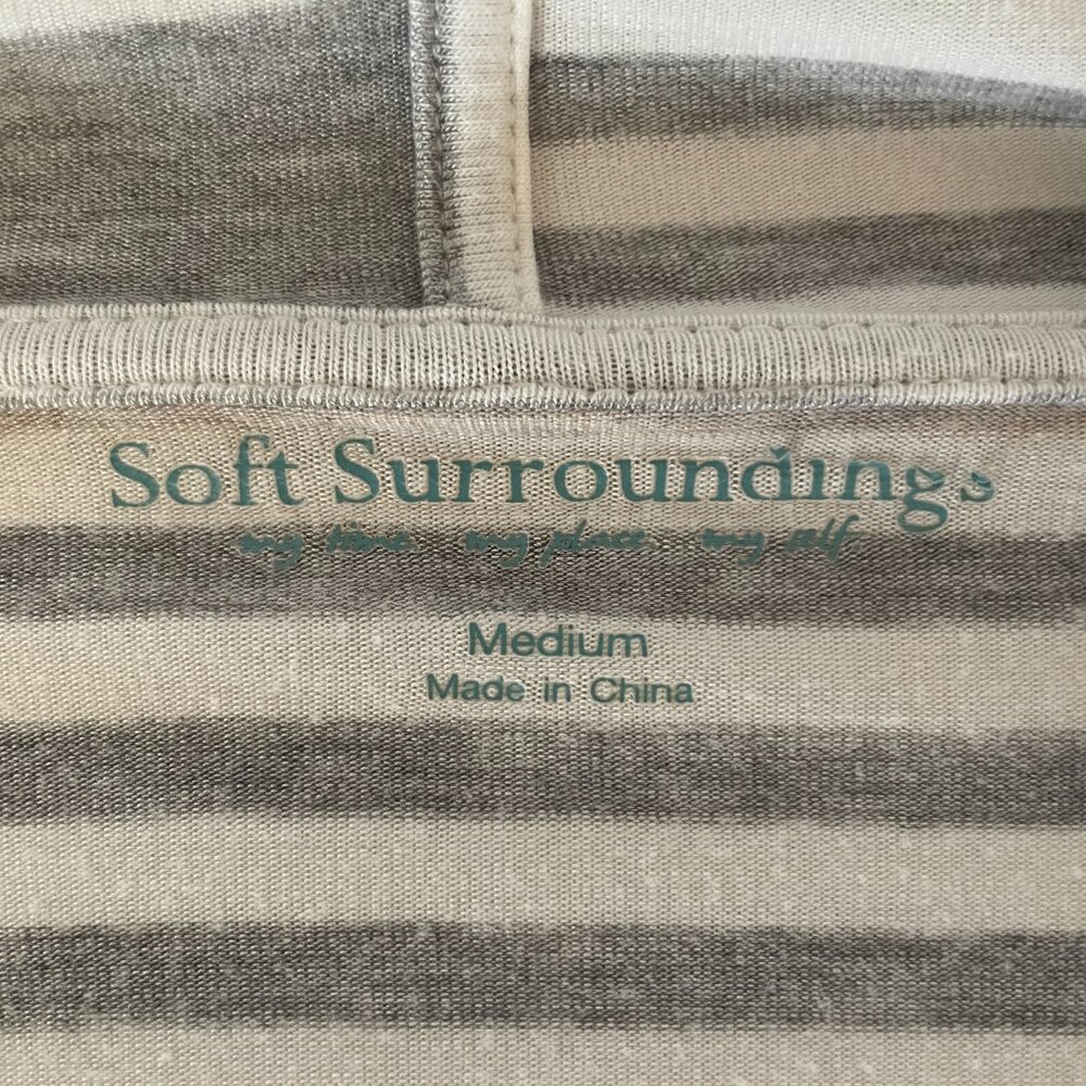 Soft Surroundings Open Front Cardigan in Gray, Tan, White Stripes, Size Medium - Picture 3 of 5